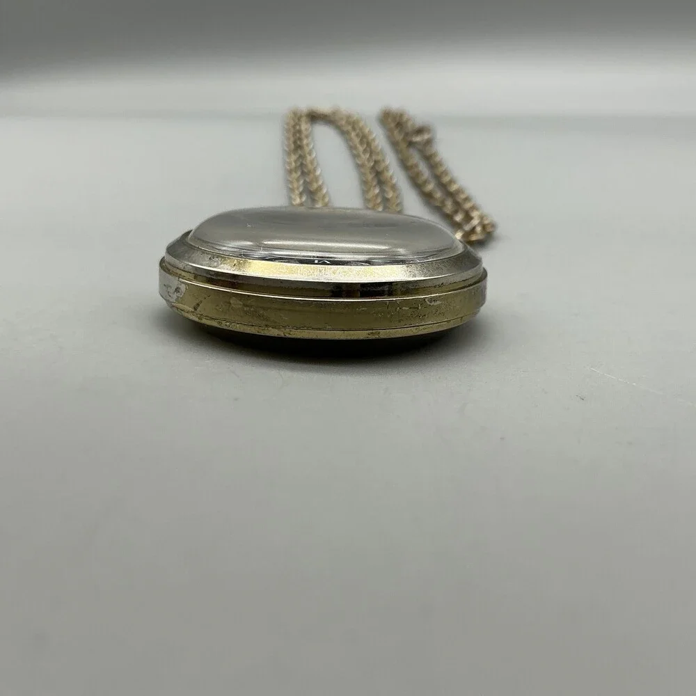 Vintage Benetton Pocket Watch Men 34mm Silver Tone Black Dial Manual Wind Chain